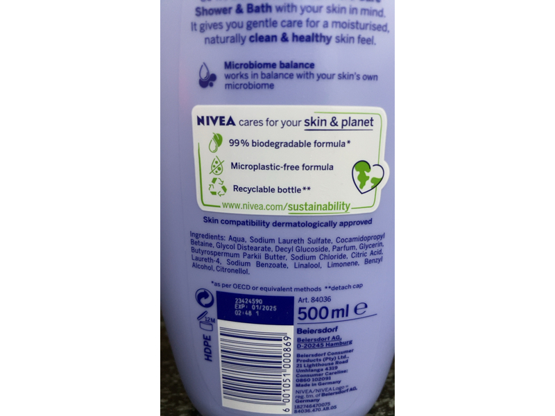 Nivea Pure Care Shower & Bath Creme Smooth, 500 mL