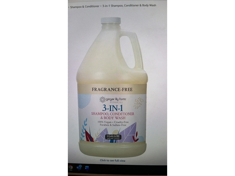 Ginger Lily Farms Botanicals 3-In-1 Shampoo, Conditioner & Body Wash, Fragrance-Free, 128 fl oz/3.78 L