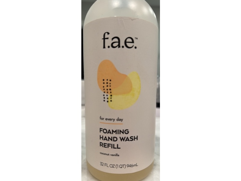 f.a.e. Foaming Hand Wash Refill, Coconut Vanilla, 32 fl oz/946 mL