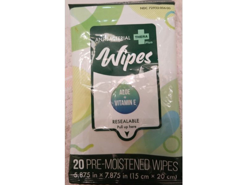 Thera Plus Antibacterial Wipe, Aloe + Vitamin E, 20 Count