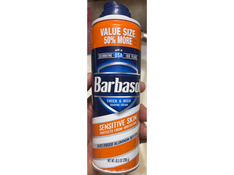 Barbasol Thick & Rich Shaving Cream, Sensitive Skin, 10.5 oz/298 g
