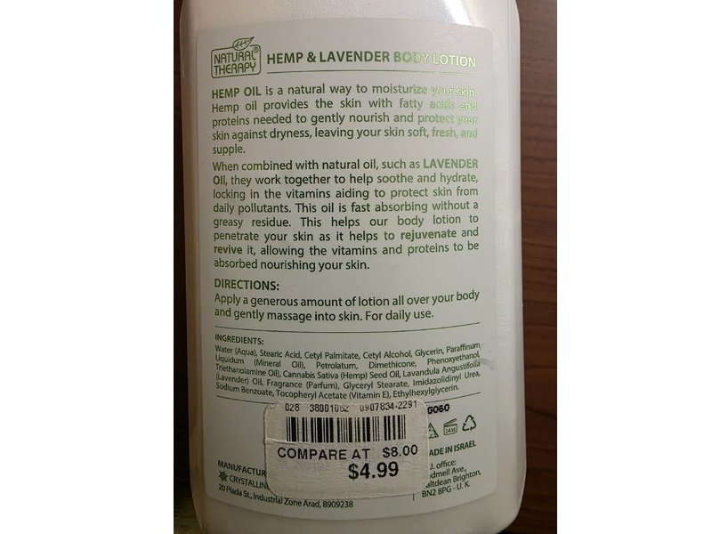 Natural Therapy Body Lotion, Hemp + Lavender, 16.9 fl oz/ 500 mL