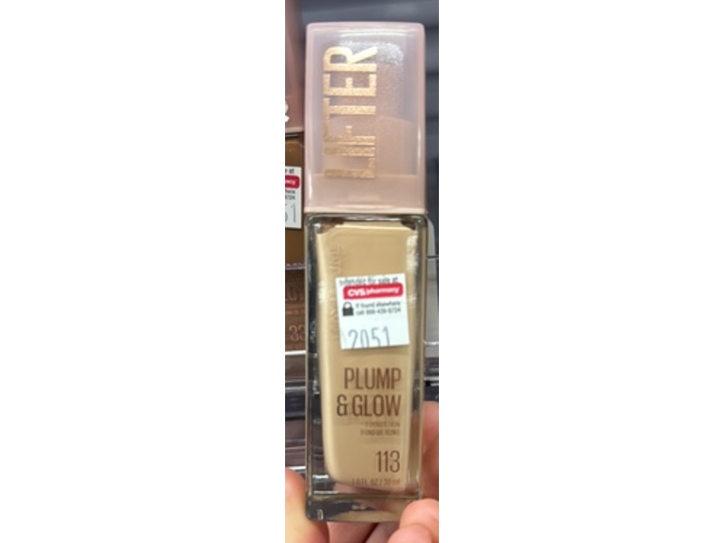 Maybelline Lifter Plump & Glow Foundation, 113 Neutral, 1.0 fl oz/30 mL