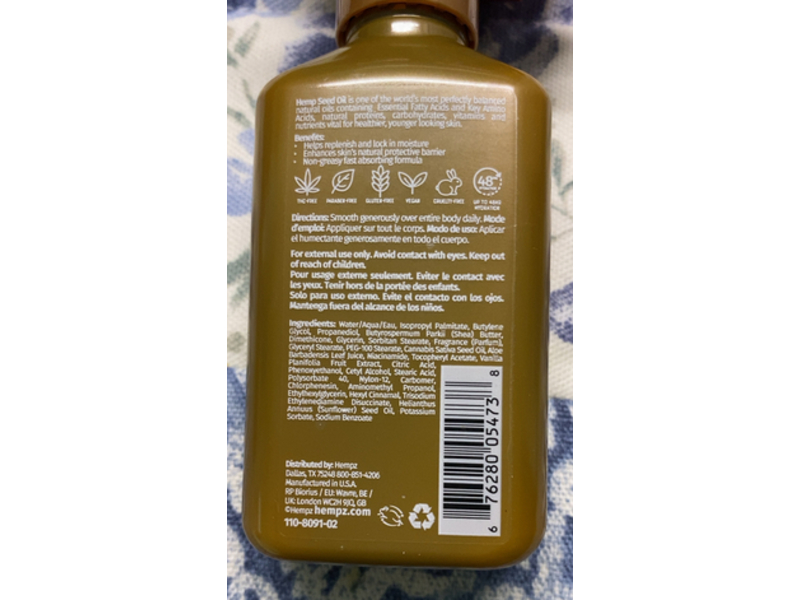 Hempz Vanilla Lux Herbal Body Moisturizer Lotion, Niacinamide, 2.25 fl oz/66 mL