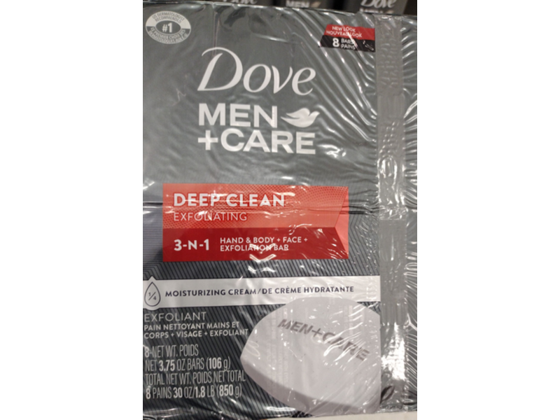 Dove Men + Care 3-N-1 Deep Clean Exfoliating, 3.75 oz/106 g, Pack Of 8