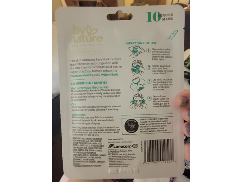 By Nature Calming & Pore Clarifying Sheet Face Mask, Cica + 10% Niacinamide + Willow Bark, 0.7 oz/20 g