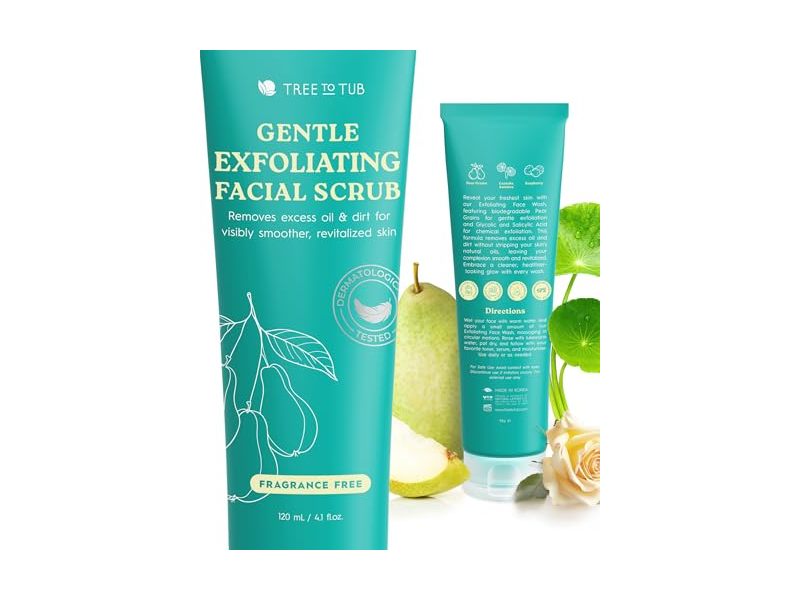 Tree To Tub Gentle Exfoliating Facial Scrub, Fragrance Free, 4.1 fl oz/120 mL