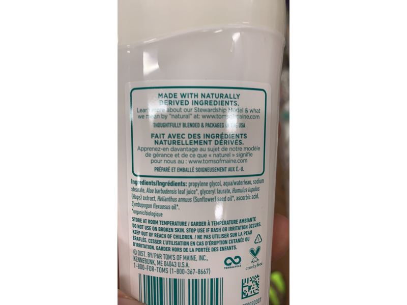 Tom's Of Maine Deodorant Stick, Unscented, 2.25 oz/64 g, 6 Count