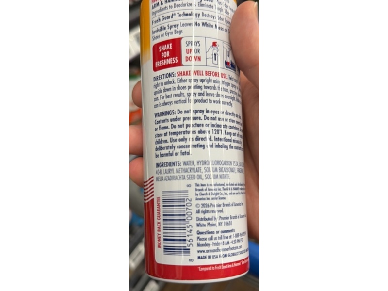 Arm & Hammer Sport Gear & Shoe Refresher Spray, Odor Defense, 6.25 oz/177 g