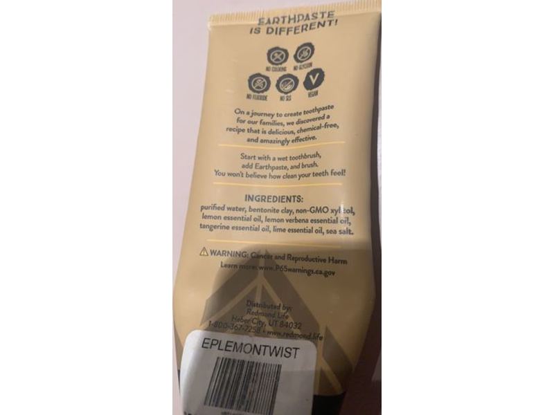 Redmond Earth Paste Toothpaste, Lemon Twist, Cleans Polishes Whitens, 4 oz/113 g