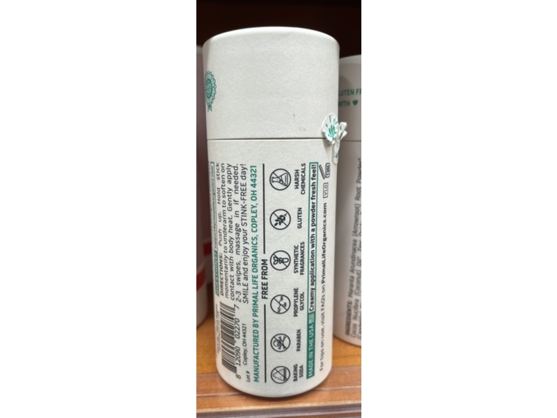 Primal Life Oraganics Stick Up Deodorant, Black Rouge, 3 0z/84 g