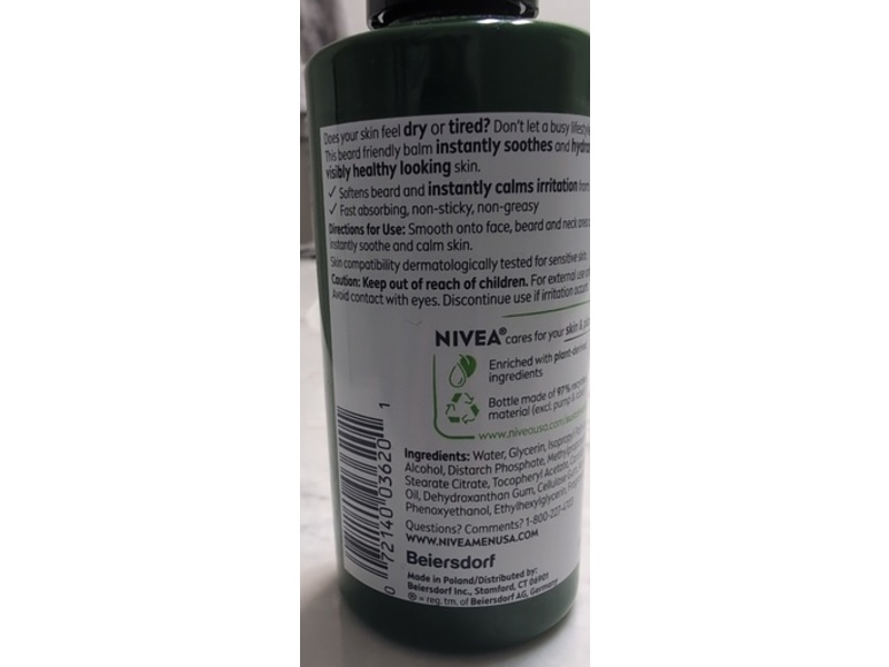 Nivea Men Sensitive Calm Face & Beard Balm, Hemp Seed Oil + Vitamin E, 5 fl oz/150 mL