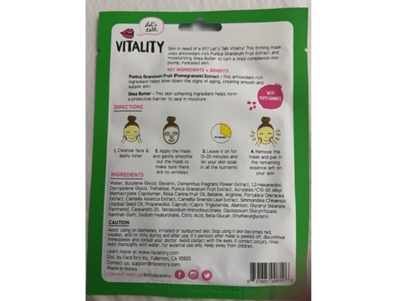 Facetory Firming Mask, Let's Talk Vitality, 0.85 fl oz/25 g, Pack Of 5