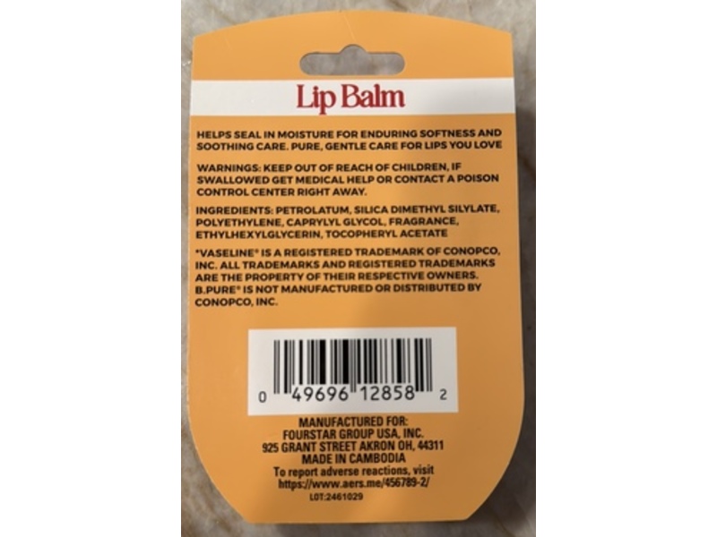 b.Pure Lip Balm, Creamy Caramel Scented, 0.25 oz/7 g, Pack Of 2