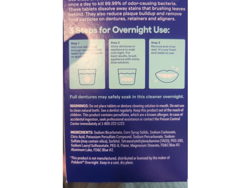 Up & Up Denture Anti-Bacterial Tablets, Overnight Whitening, 120 Count