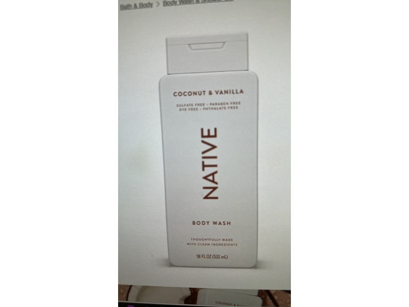 Native Body Wash, Coconut & Vanilla, 18 fl oz/ 532 mL