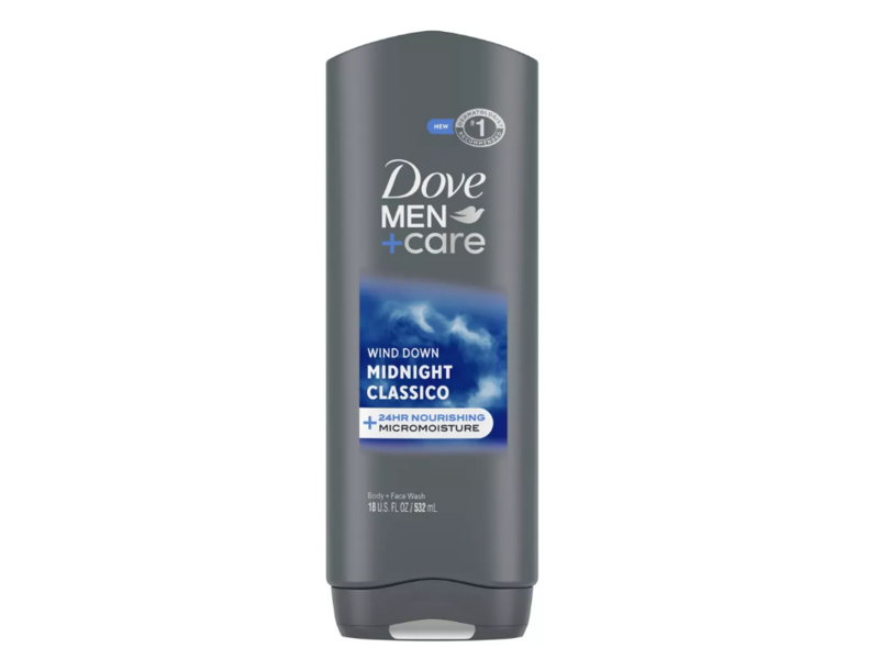 Dove Men+Care Body+Face Wash, Midnight Classico, 18 fl oz/532 mL, Pack Of 4