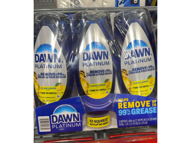 Dawn Platinum Dish Washing Liquid, Clean Lemon, 20.5 fl oz/606 mL, Pack Of 3