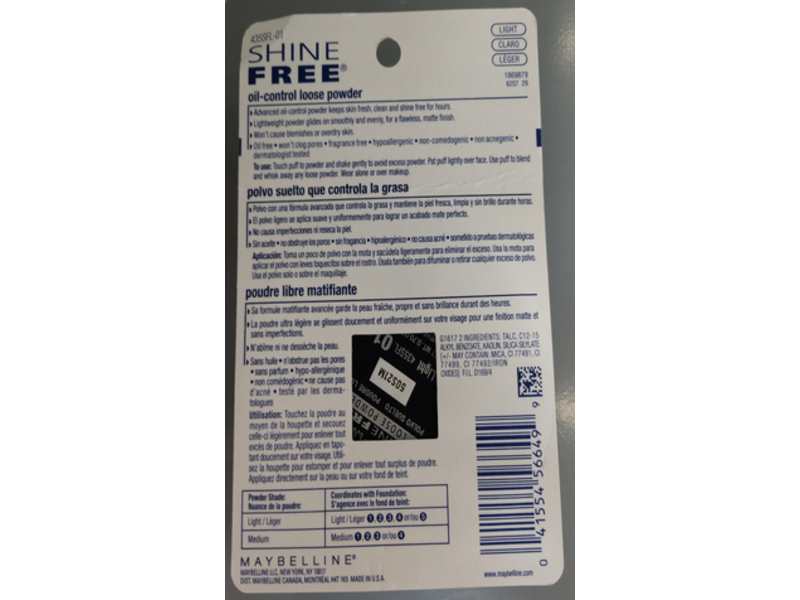 Maybelline New York Shine Free Oil-Control Loose Powder, 210 Light, 0.70 oz/19.8 g