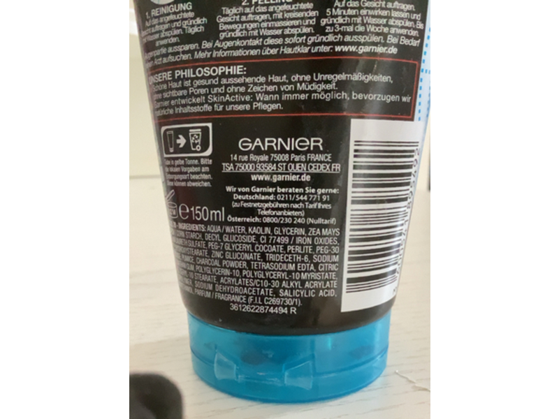 Garnier Skinactive 3 In 1 Skin Clear Cleansing + Peeling + Mask , Charcoal, 150 mL