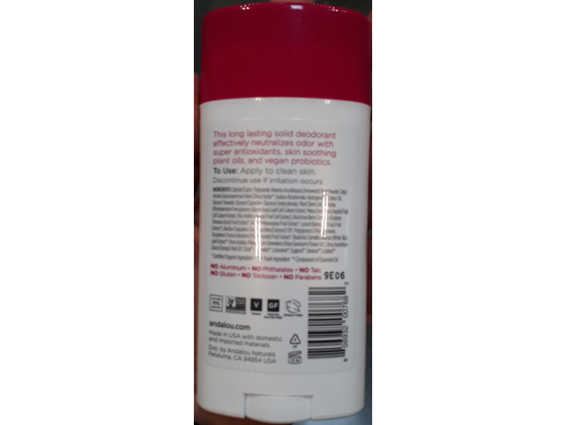 Andalou Naturals Botanical Deodorant, Rose Pomegranate, 2.65 oz/75 g