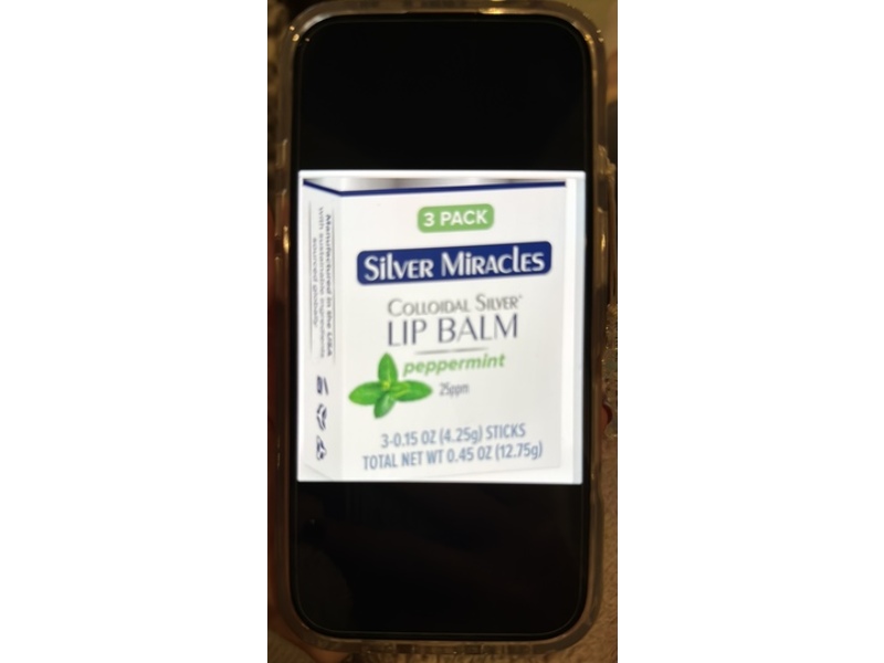 Silver Miracles Colloidal Silver Lip Balm, Peppermint, 0.15 oz/4.25 g, Pack Of 3