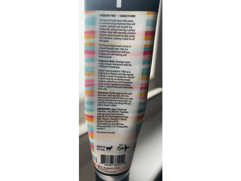 Dionis 2 In 1 Moisturizing Treatment Hand & Body Goat Milk Cream, Sea Treasures, 3.3 oz/93 g