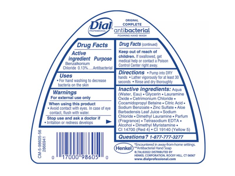 Dial Complete Antimicrobial Foaming Hand Wash, Original, 15.2 oz/449 mL
