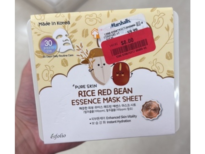 Esfolio Pure Skin Rice Red Bean Essence Mask Sheet, 13.53 fl oz/400 mL, 30 Count