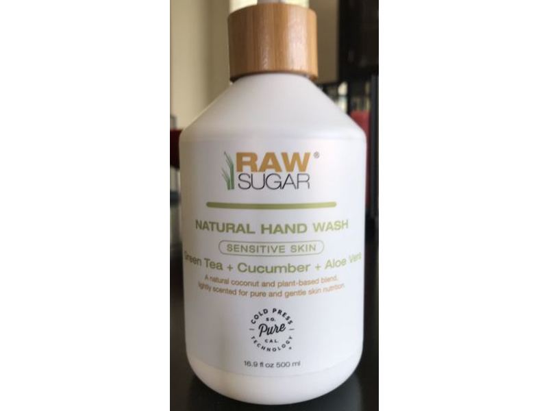 Raw Sugar Natural Hand Wash, Sensitive Skin, Green Tea + Cucumber + Aloe Vera, 16.9 fl oz/500 mL