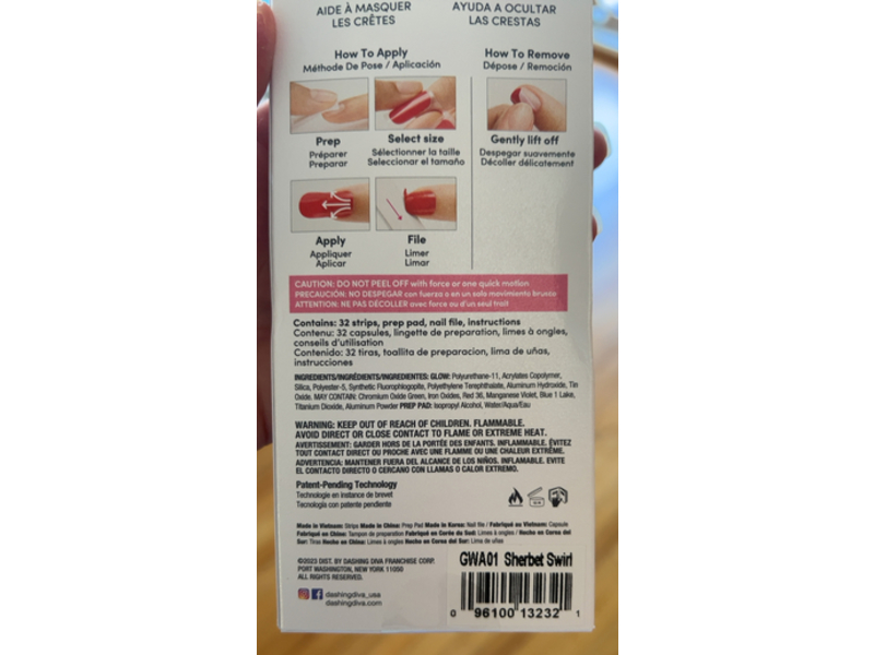 Dashing Diva Glow Real Salon Gel Nail Strips, Sherbet Swirl, 2X Volume, 32 Counts