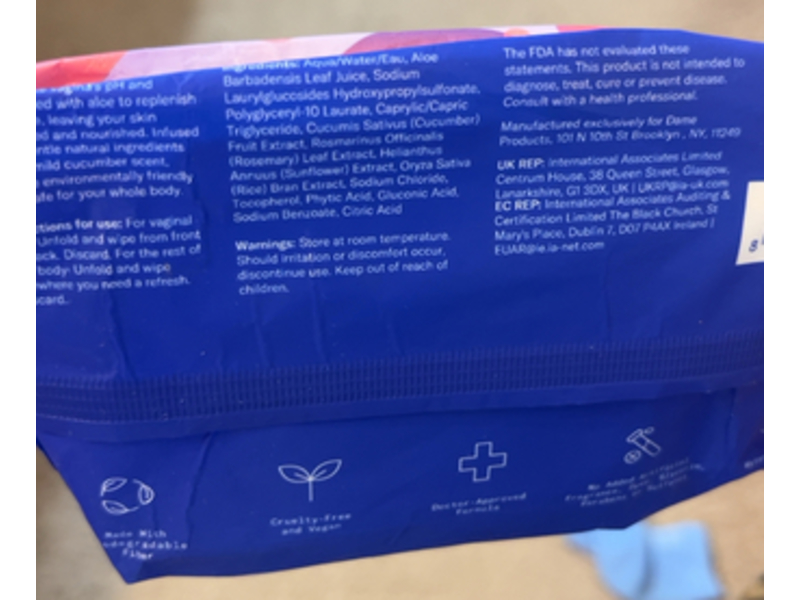 Dame Body Wipes, 25 Count