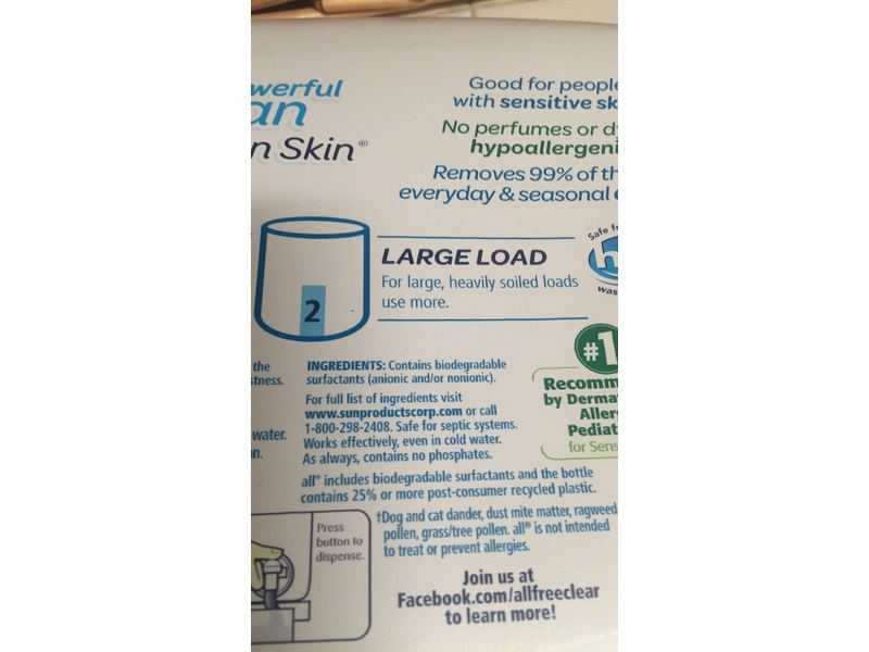 All With Stainlifters Detergent, Free & Clear, 123 Loads, 184.5 fl oz/5.45 L, Pack Of 2