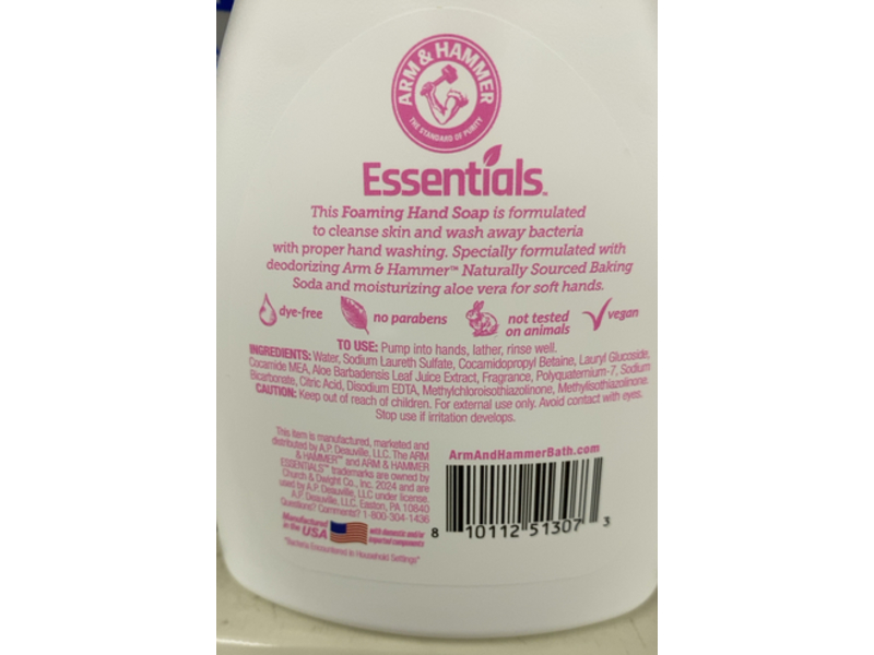 Arm & Hammer Essentials Foaming Hand Soap, Gentle Rose, 10 fl oz/295.7 mL, Pack Of 2