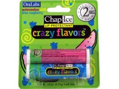 Chap Ice Crazy Lip Balm, Watermelon & Blue Raspberry, 0.28 oz/8 g, Pack Of 2