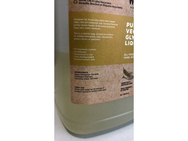 The Soap Works Pure Vegetable Liquid Soap, 128 fl oz/4 L