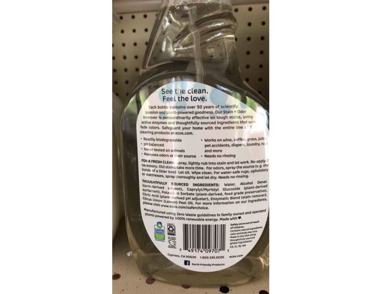 Ecos Stain + Odor Remover, Lemon, 22 fl oz/650 mL, Pack Of 6