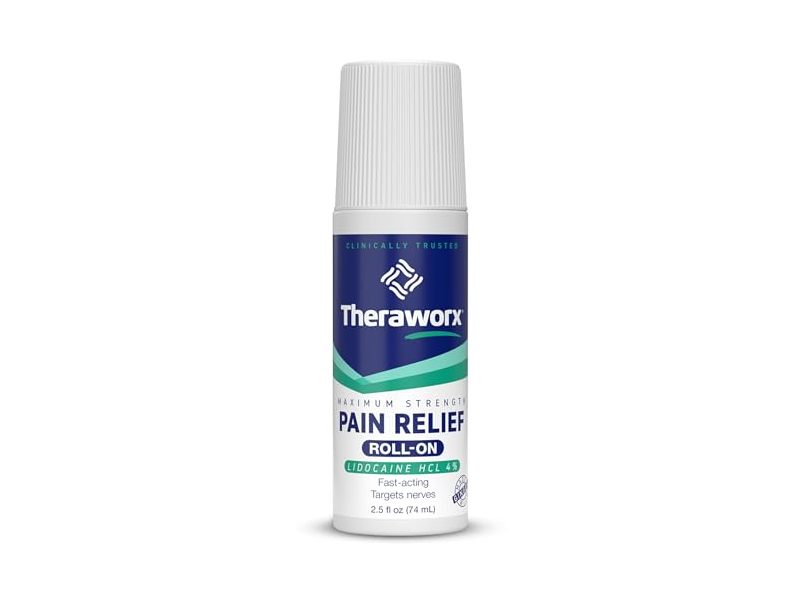 Theraworx Maximum Strength Pain Relief Roll-On, Lidocaine HCL 4%, 2.5 fl oz/74 mL