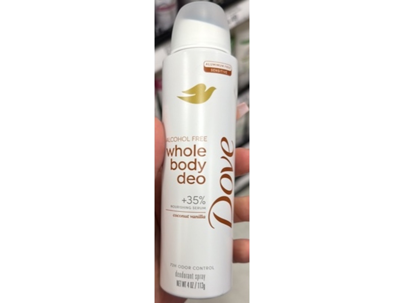 Dove Whole Body Deodorant Spray, Coconut Vanilla, 4 oz/113 g