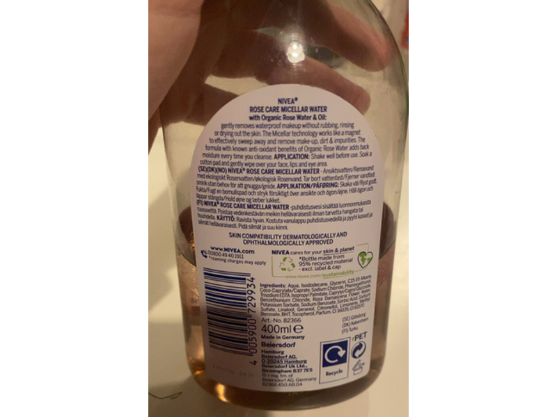 Nivea Rose Care Micellar Water, Organic Rose Water & Oil, 400 mL