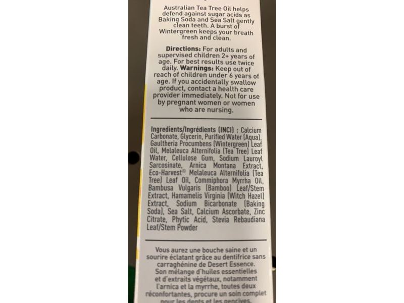 Desert Essence Toothpste, Arnica & Tea Tree, Carrageenan Free, 6.25, oz/176 g