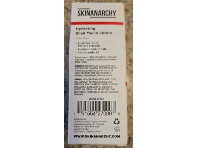 Skinanarchy Hydrating Snail Mucin Serum, 1 fl oz/30 mL