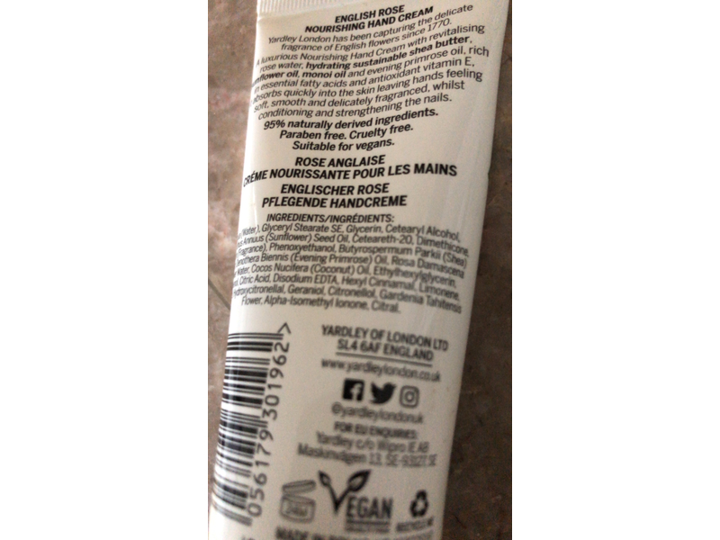 Yardley London Nourishing Hand Cream, English Rose, 1.7 fl oz/50 mL