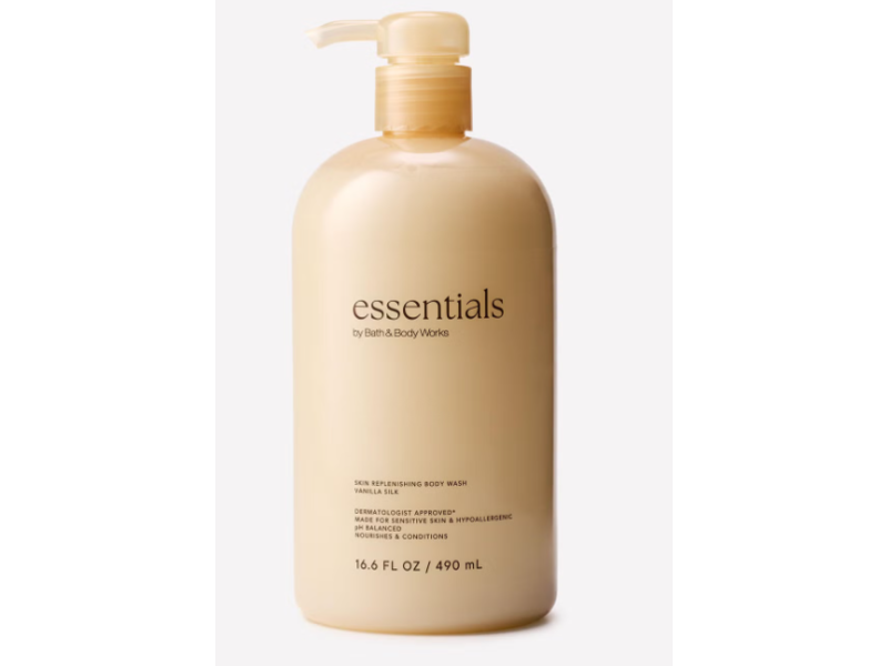 Bath & Body Works Essentials Skin Replenishing Body Wash, Vanilla Silk, 16.6 fl oz/490 mL
