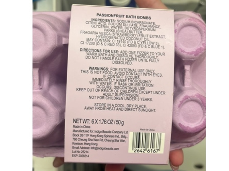 Bath Bombs, Passion Fruit, 1.76 oz/50 g, 6 count