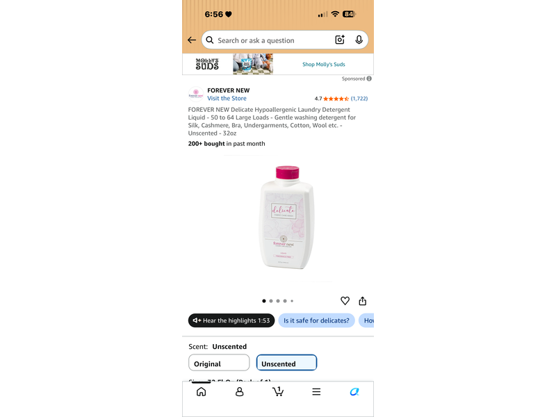 Molly’s Suds Delicate Wash, Unscented, 16 fl oz