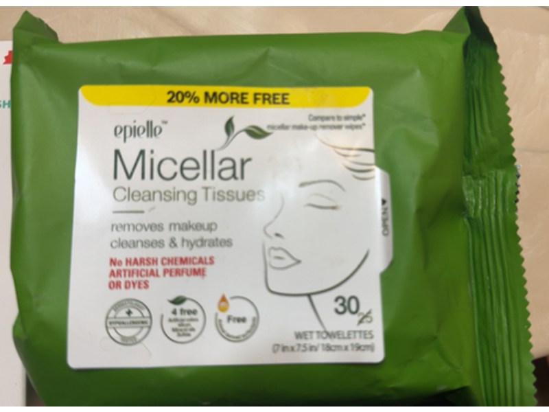 Epielle Micellar Cleansing Tissues, 30 Count, Pack Of 4
