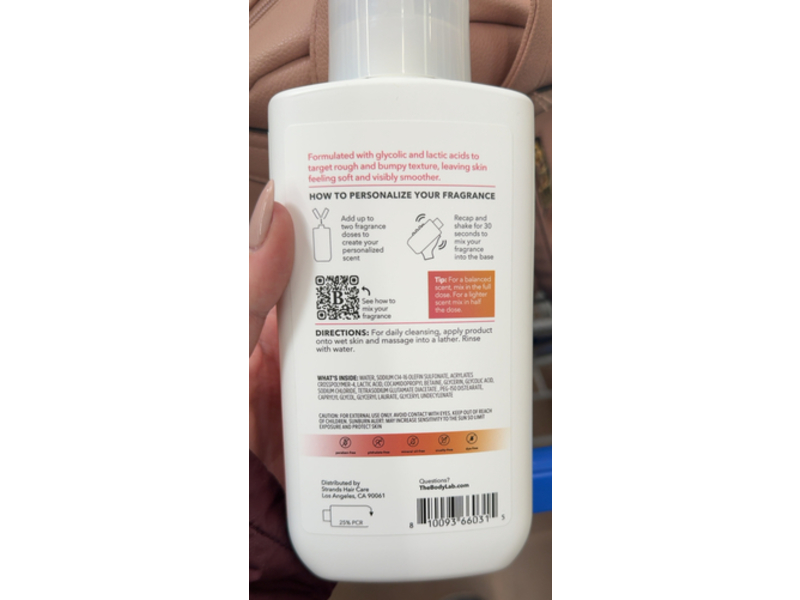 The Body Lab By Strands Personalized Smoothing Body Wash, Glycolic + Lactic Acid, 19 fl oz/562 mL