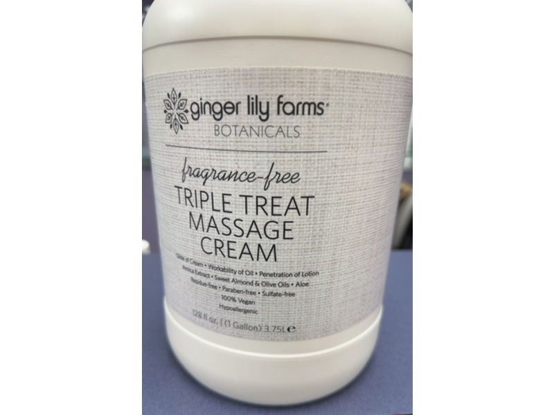 Ginger Lily Farms Botanicals Triple Treat Massage Cream, Fragrance-Free, 128 fl oz/3.75 L
