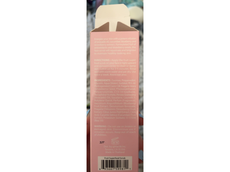 Girlactik Fruit Superfood Face Scrub, Sugar, 2.82 oz/8.0 g